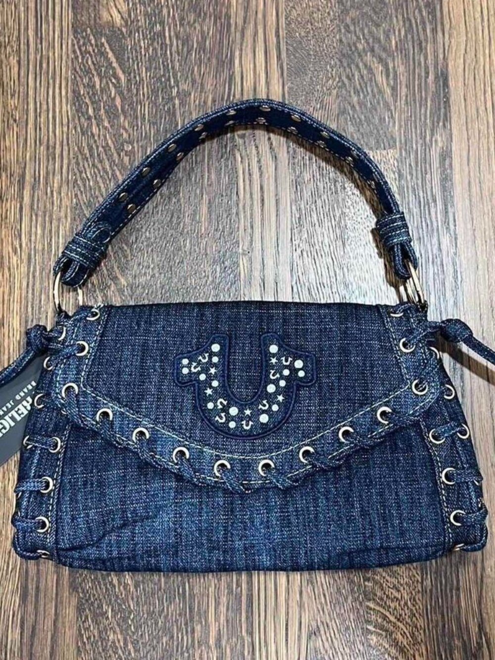 true religion dark blue denim studded purse y2k NWT